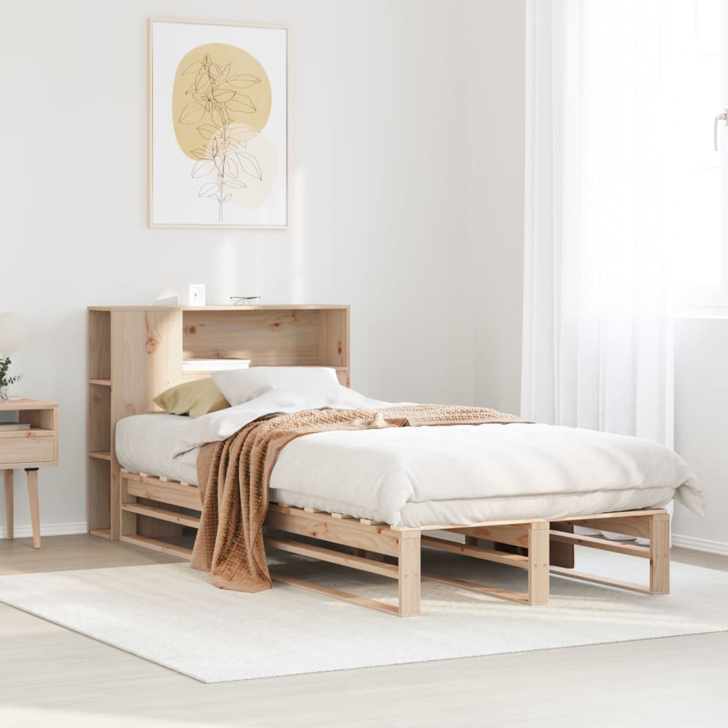 Bed Met Boekenkast Zonder Matras Massief Hout 90X200Cm