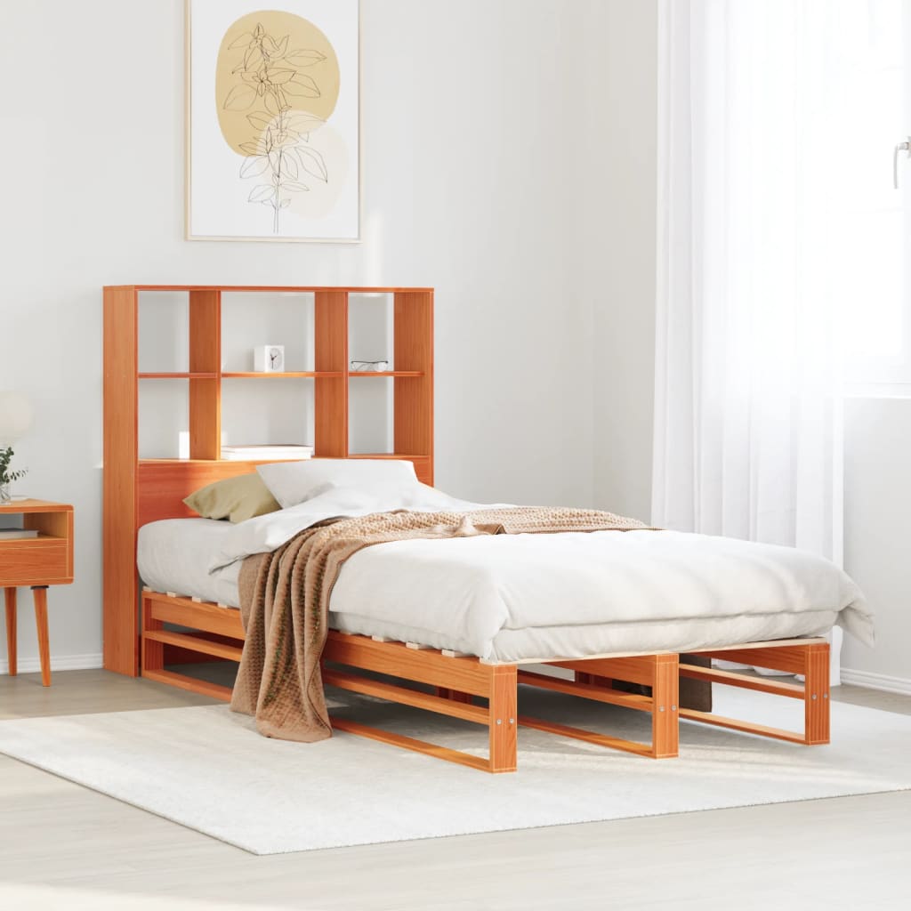 Bed Met Boekenkast Zonder Matras Massief Hout