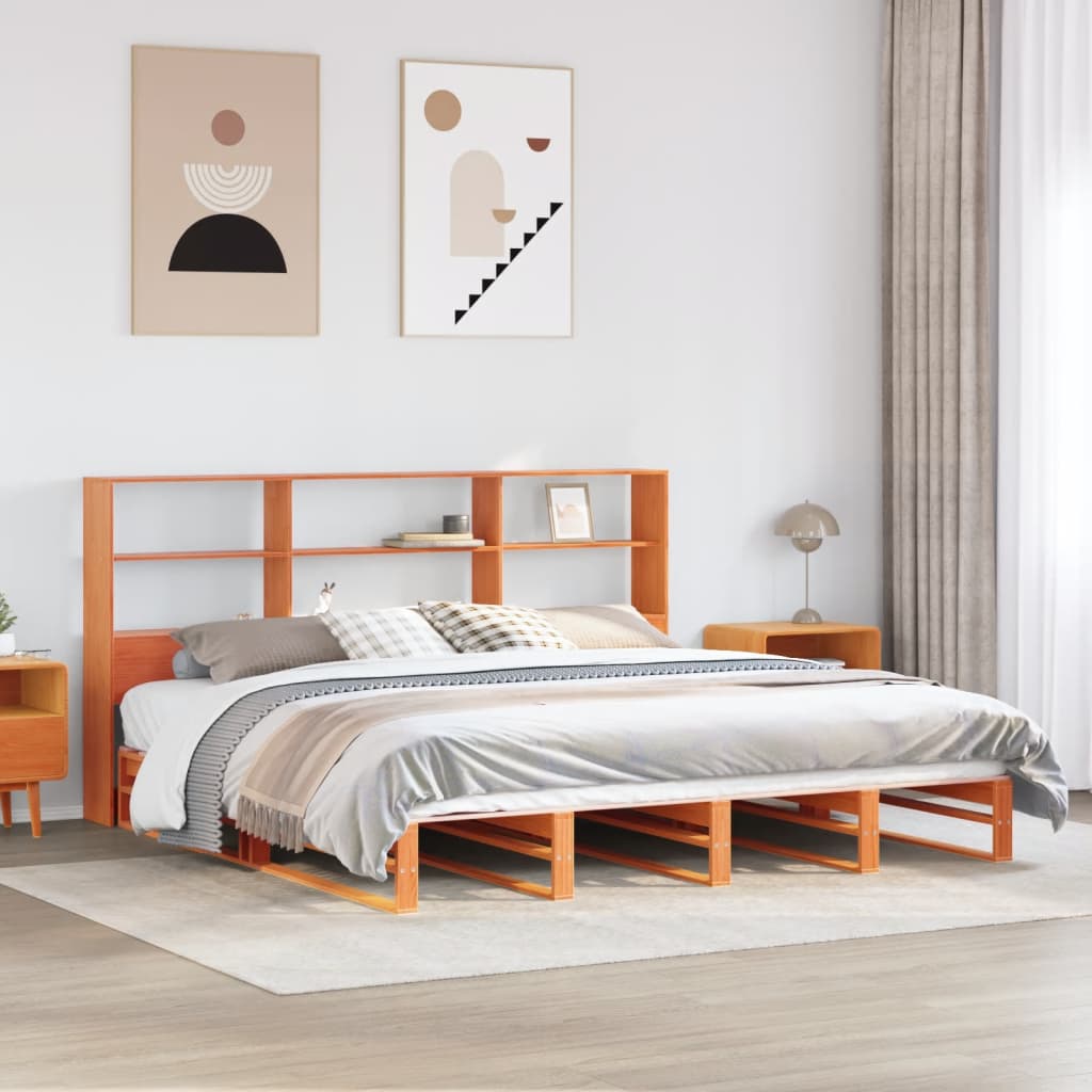 Bed Met Boekenkast Zonder Matras Massief Hout