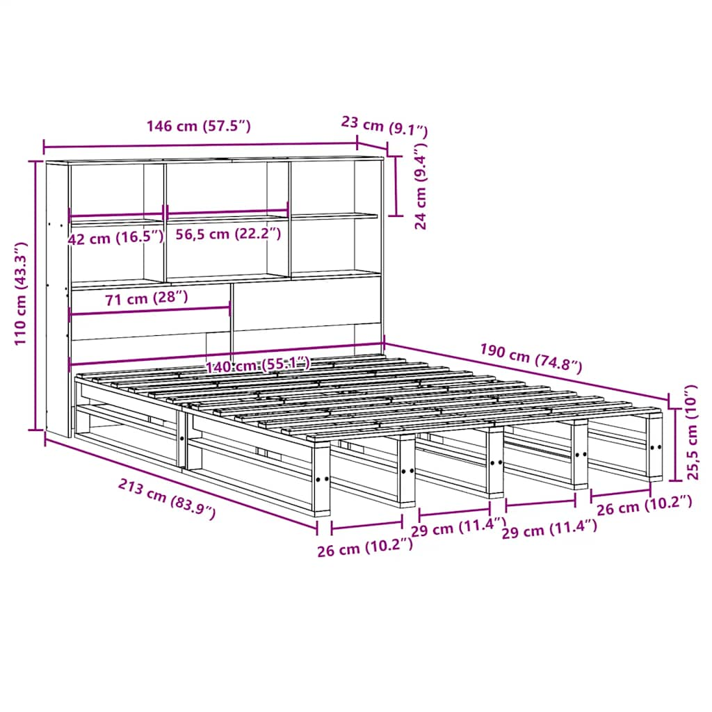 Bed Met Boekenkast Zonder Matras Massief Hout